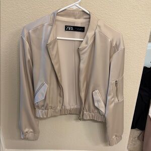 COPY - Zara Women's Cream Satin Bomber Jacket